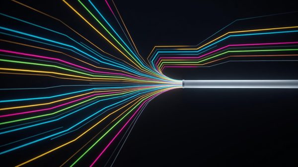Abstract visualization of data flows converging into a single measurement pipeline